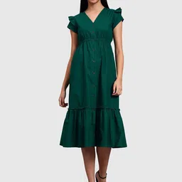 Orchid Blues Women Flutter Sleeve A-Line Midi Dress-image-71