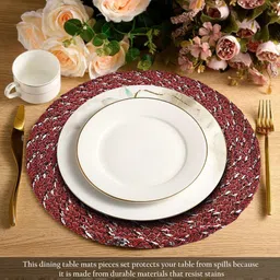 Kuber Industries 4Pcs Black & Pink printed Cotton Round Shape Table Placemats image 5