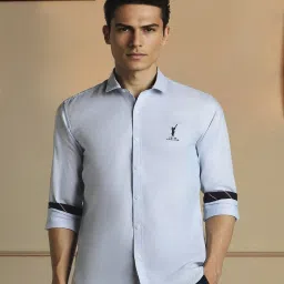 Peter England Blue Cotton Slim Fit Shirts image 1