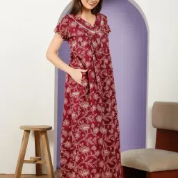 Sweet Dreams Maroon Cotton Floral Night Dress image 3