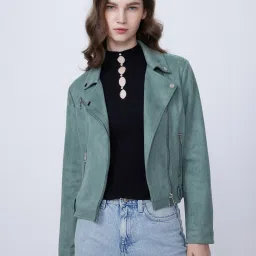 Cover Story Green Regular Fit Biker Jacket image 1