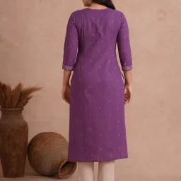 Kami Kubi Purple Cotton Straight Fit Printed Kurta image 2