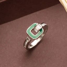 Saraf RS Jewellery Silver Plated Minimal Green Enamelled Finger Ring-picture-21