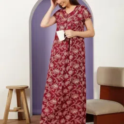 Sweet Dreams Maroon Cotton Floral Night Dress-picture-31