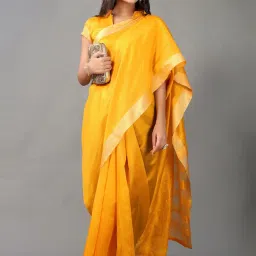 Satrani Yellow Woven Saree With Unstitched Blouse image 4