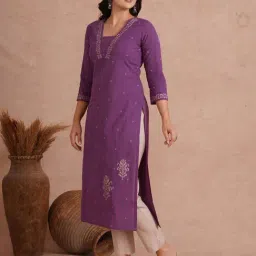 Kami Kubi Purple Cotton Straight Fit Printed Kurta image 3