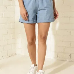 Fabindia Blue Cotton Shorts image 1