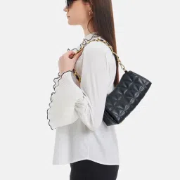 Kazo Black Synthetic Quilted Shoulder Handbag-image-57