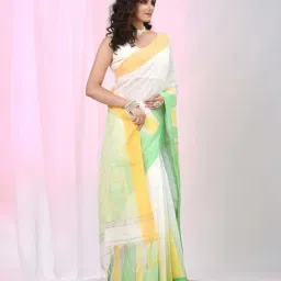 Charukriti White Cotton Woven Design Saree With Unstitched Blouse image 3
