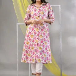 Charukriti Pink & White Cotton Printed Straight Kurta-picture-16