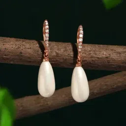 Zaveri Pearls Rose Gold Tone Cubic Zirconia Embellished Brass Pearl Drop Earrings-ZPFK17168-picture-19