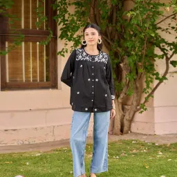 House Of Chikankari Black Cotton Chikankari Shirt image 1