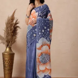 Navyasa by liva Grey Floral Saree With Unstitched Blouse-picture-49