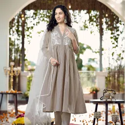 Tikhi Imli Beige Flared Fit Embroidered Kurta and Pants with Dupatta image 1