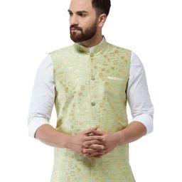 Sojanya Green & Gold Printed Nehru Jacket-picture-45