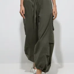 nuon women Nuon by Westside Olive Harem-Style Mid-Rise Cotton-Blend Pants image 1