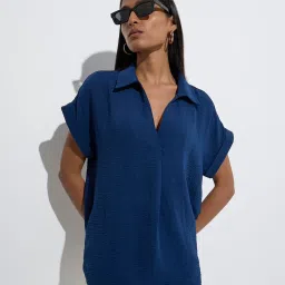 Wardrobe by Westside Navy Crinkle-Textured Top image 1