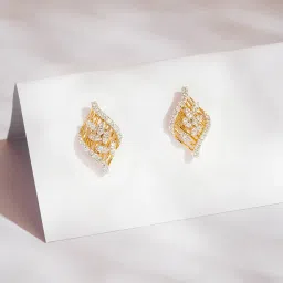 P.N.Gadgil Jewellers 14k Gold Twisted Leaf Stud Diamond Earrings For Women image 2