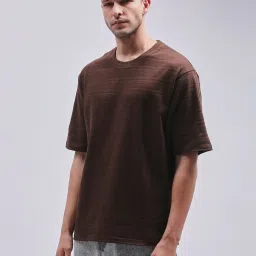Dillinger Brown Loose Fit Self Pattern T-Shirt image 1