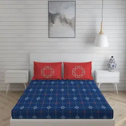 Boutique Living India White & Grey 300 TC Cotton Signature King Bed Sheet with Pillow Cover-image-4