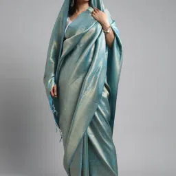 Saree Mall Sky Blue Woven Saree With Unstitched Blouse-picture-23