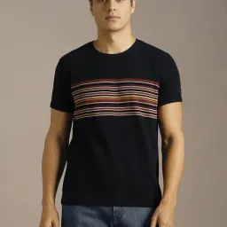 Louis Philippe Black Cotton Slim Fit Striped T-Shirt-picture-44