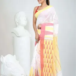 Charukriti White Cotton Woven Design Saree With Unstitched Blouse image 3