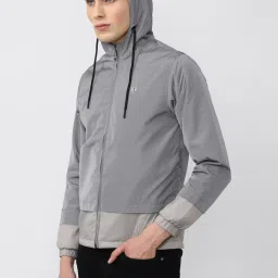 V Dot Grey Regular Fit Self Pattern Hooded Jacket image 3