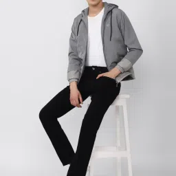 V Dot Grey Regular Fit Self Pattern Hooded Jacket image 5