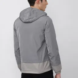 V Dot Grey Regular Fit Self Pattern Hooded Jacket image 2