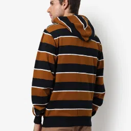 Campus Sutra Multi Cotton Regular Fit Striped Hooded Sweatshirt image 2