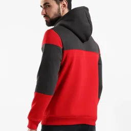 Campus Sutra Red & Black Cotton Regular Fit Colour Block Hooded Sweatshirt image 2