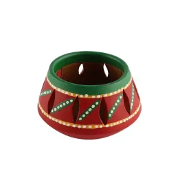 VarEesha Earthen Sparkle Red & Green Terracotta Tea Light Holder - Set of 4 image 4