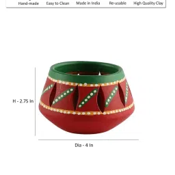VarEesha Earthen Sparkle Red & Green Terracotta Tea Light Holder - Set of 4 image 5