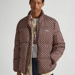 Pepe Jeans Trail Brown Regular Fit Printed High Neck Puffer Jacket image 1