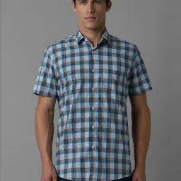 Louis Philippe Sport Blue Cotton Slim Fit Checks Shirt image 1