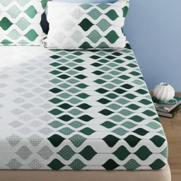 Bianca SERINA Geometric Green 144 TC Cotton Double Bedsheet with 2 Pillow Covers image 2