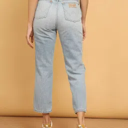 Wrangler Light Blue Distressed Straight Fit High Rise Jeans image 2