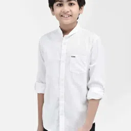 Crimsoune Club Kids White Cotton Slim Fit Full Sleeves Shirt-image-17