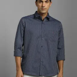 Louis Philippe Navy Slim Fit Striped Shirt-image-35
