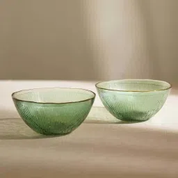 Pure Home and Living Dark Green Glass Radial Serving Bowls (0.5 L) - Set of 2 image 1