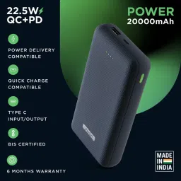 URBN 20000 mAh Lithium Polymer 22.5W Super Fast Charging Ultra Compact Power Bank (Blue) image 2