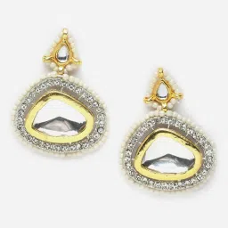 Dugran By Dugristyle Kundan & American Diamond Golden Drop Earrings for Women image 2