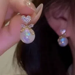 Simran Creation Gold-Plated Artificial Stones Studded & Beaded Heart Shaped Studs image 5