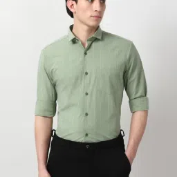 Peter England Green Slim Fit Striped Shirt-picture-30