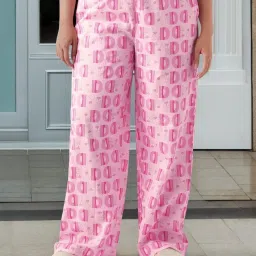 Bewakoof Pink Cotton Regular Fit Printed Plus Size Pyjamas image 1