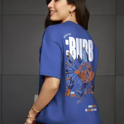 Bewakoof Blue Oversized Graphic T-Shirt image 1