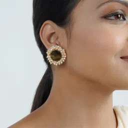 Teejh Roop Matte Black Druzy Stone Stud Earrings image 2