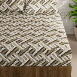 Bianca KOPA Extra Smooth Geometric Olive Green 152 TC Microfiber Double Bedsheet with 2 Pillow Covers image 2