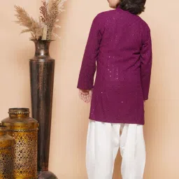 AJ Dezines Kids Purple & White Cotton Embroidered Full Sleeves Kurta Set image 2